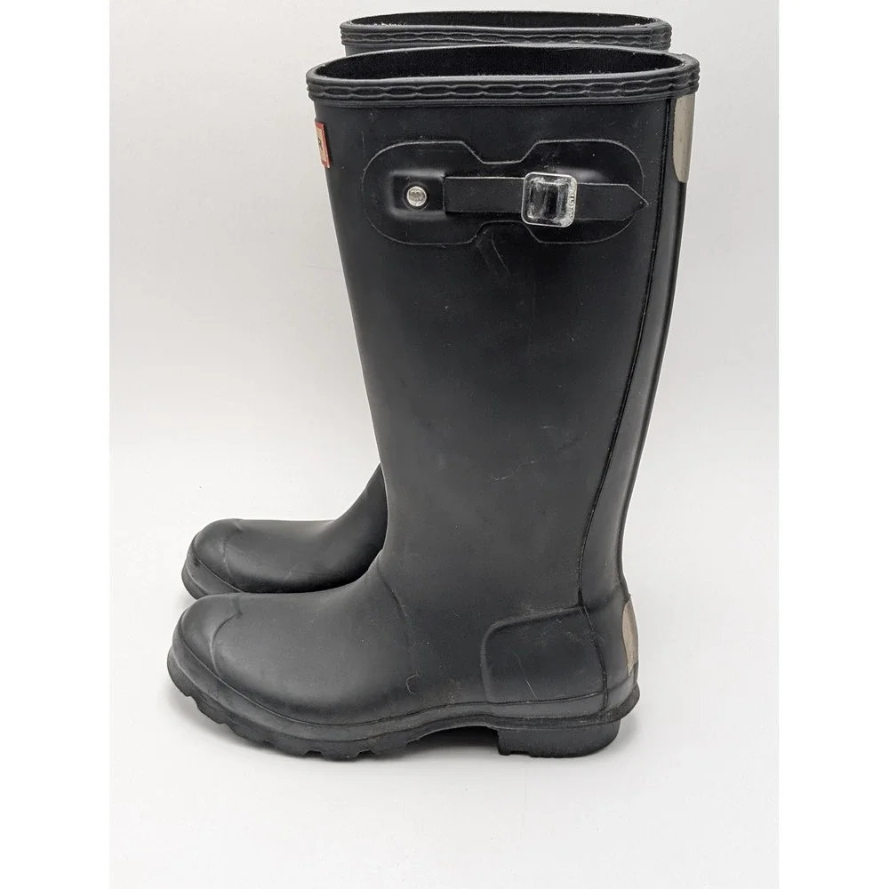 Hunter Rain Boots Women 5 Black Original Tall Matte Waterproof Rubber Buckle